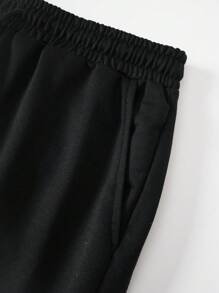 Nam Đồ họa Khẩu hiệu Eo dây rút Quần short - màu đen - Xem 4