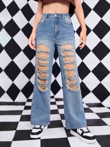 جينز بساق مستقيم ممزق بنت طفل