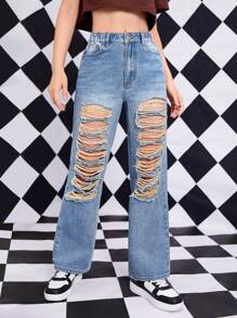 جينز بساق مستقيم ممزق بنت طفل