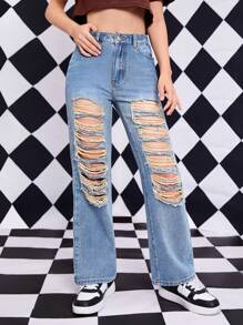 جينز بساق مستقيم ممزق بنت طفل