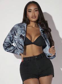 SHEIN SXY Allover Print Drop Shoulder Crop Jacket - Multicolor - View 1