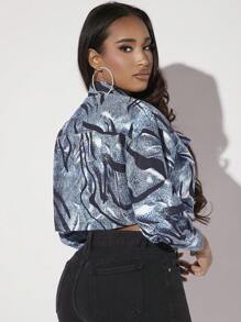 SHEIN SXY Allover Print Drop Shoulder Crop Jacket - Multicolor - View 2