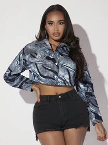 SHEIN SXY Allover Print Drop Shoulder Crop Jacket - Multicolor - View 7