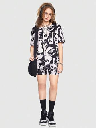 Street Life Drop Shoulder T-Shirt mit Figur Grafik,