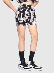 ROMWE Street Life 人像圖案騎行褲 - 彩色 - 查看 4