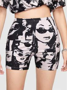 ROMWE Street Life 人像圖案騎行褲 - 彩色 - 查看 5