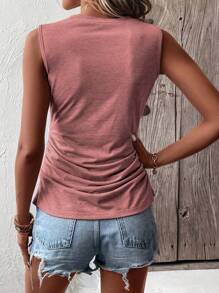 SHEIN LUNE Solid Ruched Tank Top - Pink - View 2