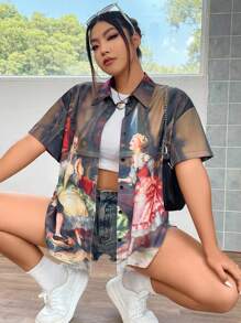 Flirla Plus 夏季图案落肩衬衫 - 彩色 - 查看 1