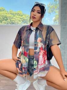 Flirla Plus 夏季图案落肩衬衫 - 彩色 - 查看 6