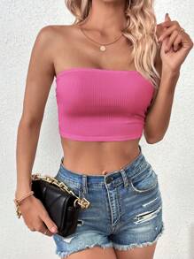 Chiquease Chất rắn Áo Tube Crop - Màu Hồng Tươi - Xem 1