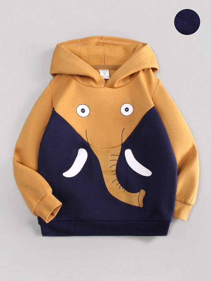 SHEIN Kids QTFun Young Boy Elephant Print Thermal Lined Hoodie | SHEIN