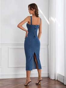 SHEIN Frenchy Tách rời Váy denim Cami - Màu xanh lam - Xem 2