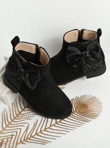 Botines Infantiles Negros Para Niña, Zapatos Planos De Punta Redonda Para Bebé Niña Y Niña Pequeña - Negro - Ver 1