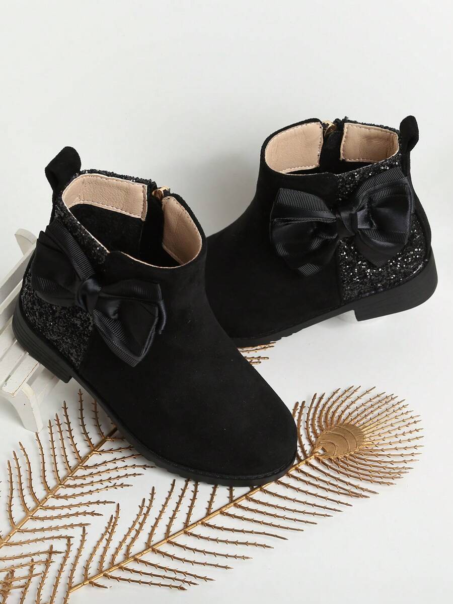 Botines Infantiles Negros Para Niña, Zapatos Planos De Punta Redonda Para Bebé Niña Y Niña Pequeña - Negro - Ver 1