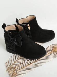 Botines Infantiles Negros Para Niña, Zapatos Planos De Punta Redonda Para Bebé Niña Y Niña Pequeña - Negro - Ver 2
