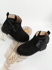 Botines Infantiles Negros Para Niña, Zapatos Planos De Punta Redonda Para Bebé Niña Y Niña Pequeña - Negro - Ver 3
