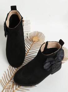 Botines Infantiles Negros Para Niña, Zapatos Planos De Punta Redonda Para Bebé Niña Y Niña Pequeña - Negro - Ver 4