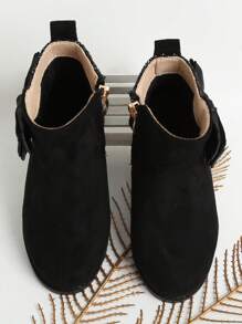 Botines Infantiles Negros Para Niña, Zapatos Planos De Punta Redonda Para Bebé Niña Y Niña Pequeña - Negro - Ver 5