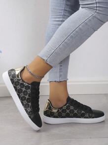 Comfortable And Slip-resistant Thin Low-cut Women's White Sneakers - Black - View 1