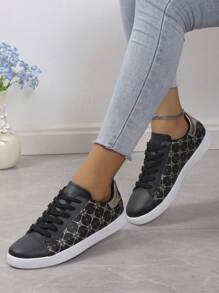 Comfortable And Slip-resistant Thin Low-cut Women's White Sneakers - Black - View 3