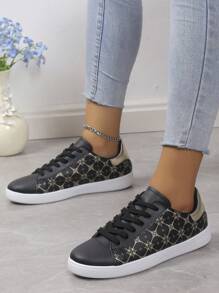 Comfortable And Slip-resistant Thin Low-cut Women's White Sneakers - Black - View 5