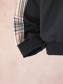 SHEIN 女大童格紋印花拼接側邊接縫衛衣和衛褲&包 - 黑色 - 查看 4