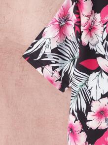 SHEIN Boys Tropical Print Shirt & Shorts Without Tee - Black - View 3