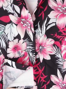 SHEIN Boys Tropical Print Shirt & Shorts Without Tee - Black - View 4