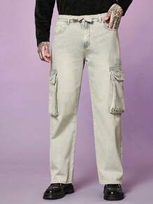 Manfinity Homme Men Flap Pocket Side Cargo Jeans
