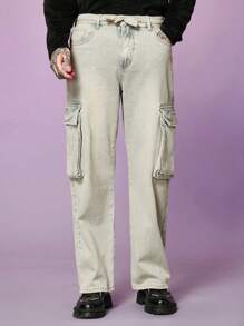 Manfinity Homme Men Flap Pocket Side Cargo Jeans