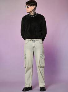 Manfinity Homme Men Flap Pocket Side Cargo Jeans