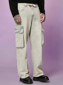 Manfinity Homme Men Flap Pocket Side Cargo Jeans