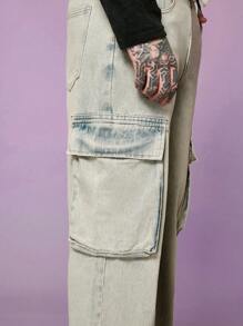 Manfinity Homme Men Flap Pocket Side Cargo Jeans