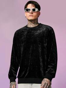 Manfinity AFTRDRK Men Solid Velvet Sweatshirt - Black - View 3