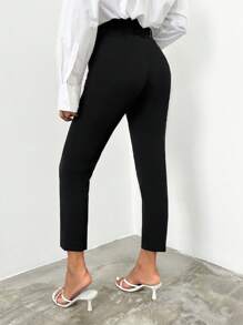 EURMUSE Solid Belted Cropped Suit Trousers - Black - View 2