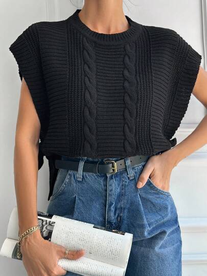 Solid Cable Knit Sweater Vest