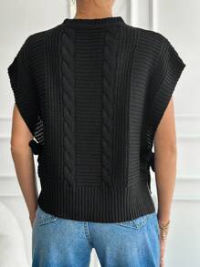 EURMUSE Solid Cable Knit Sweater Vest - Black - View 4