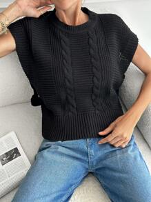 EURMUSE Solid Cable Knit Sweater Vest - Black - View 5