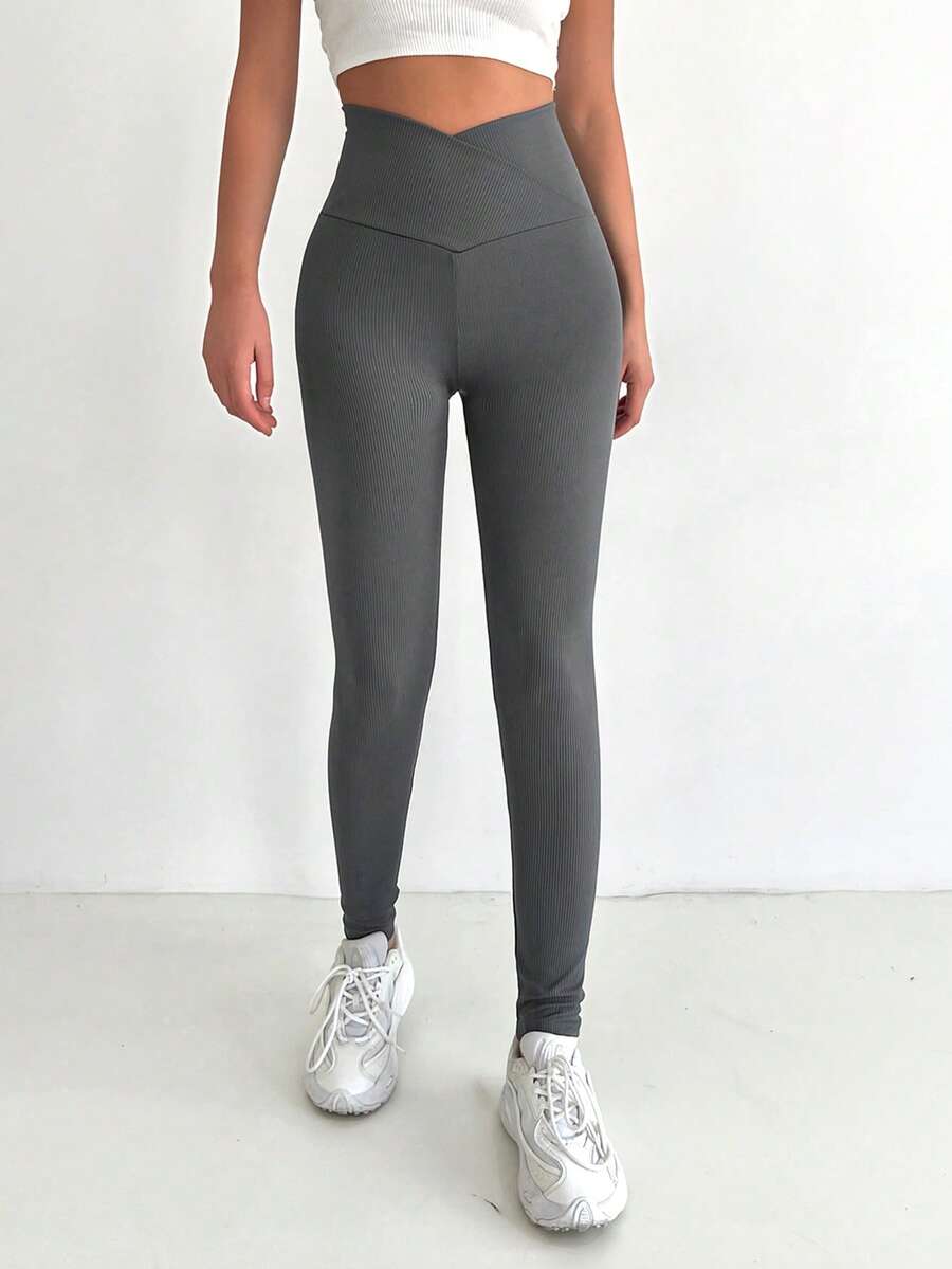 RueChic Solid Wideband Waist Leggings - Grey - View 1