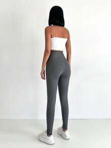 RueChic Solid Wideband Waist Leggings - Grey - View 2