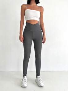 RueChic Solid Wideband Waist Leggings - Grey - View 3