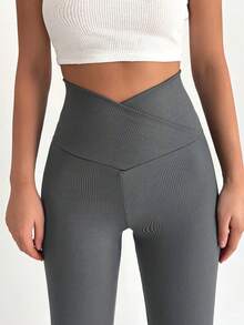 RueChic Solid Wideband Waist Leggings - Grey - View 4
