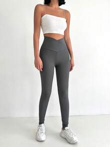 RueChic Solid Wideband Waist Leggings - Grey - View 5