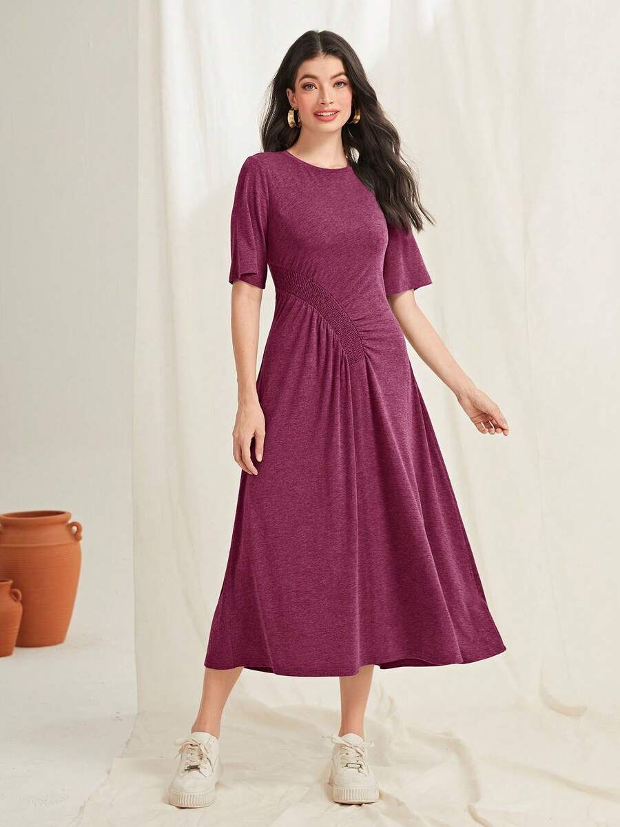 Mulvari 素色前收褶A字洋裝 - 中紫紅色 - 查看 1