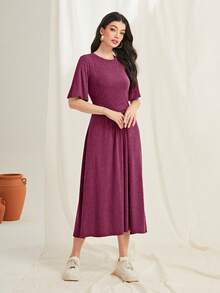 Mulvari 素色前收褶A字洋裝 - 中紫紅色 - 查看 4