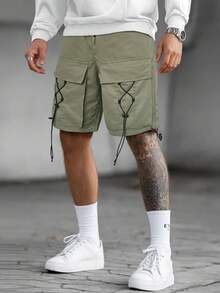 Manfinity LEGND Men Flap Pocket Drawstring Waist Cargo Shorts - Army Green - View 8