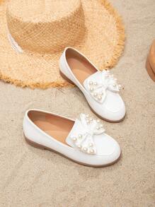 Girls Bow Knot Design Casual Versatile Performance Flats, New Arrival - White - View 1