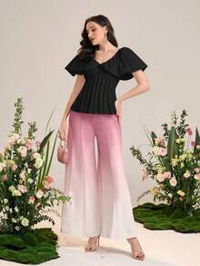 Modelyn 褶皺細節荷葉邊花邊下擺上衣 - 黑色 - 查看 3