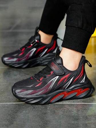 兒童運動鞋男孩火焰圖案尼龍搭扣帶運動鞋