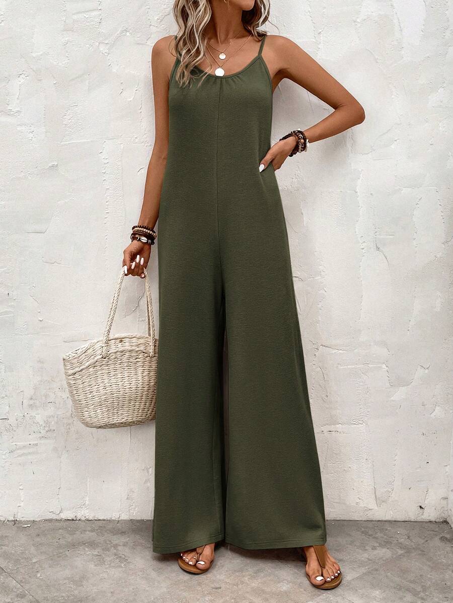 SHEIN LUNE Chất rắn Cami quần áo nịt rộng cho đùi - xanh quân đội - Xem 1